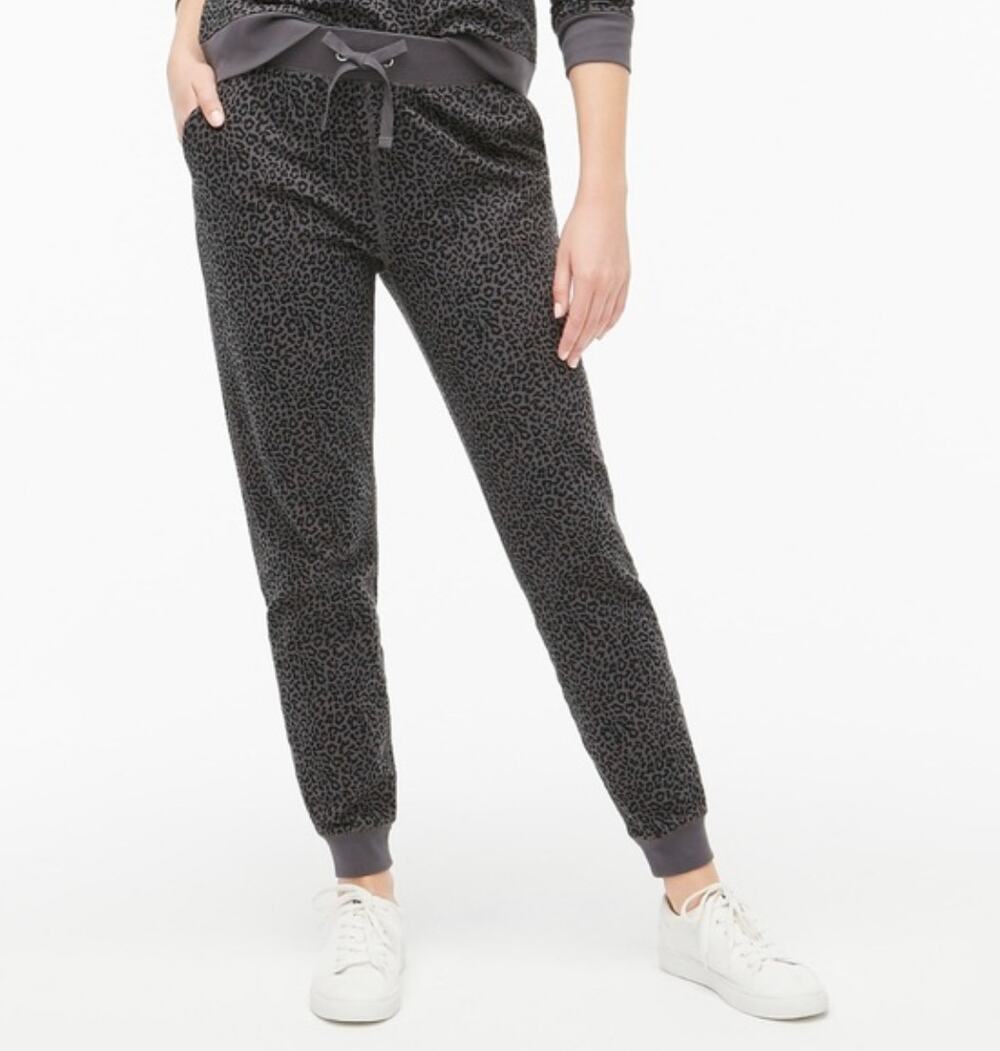 J. Crew Leopard Terry Jogger Pants Gray Black AP708 Size XXS